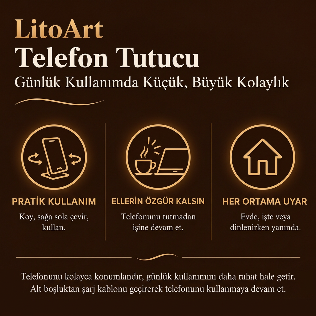 LitoArt Telefon Tutucu. Pratik kullanım, ellerin özgür kalsın ve her ortama uyar.
